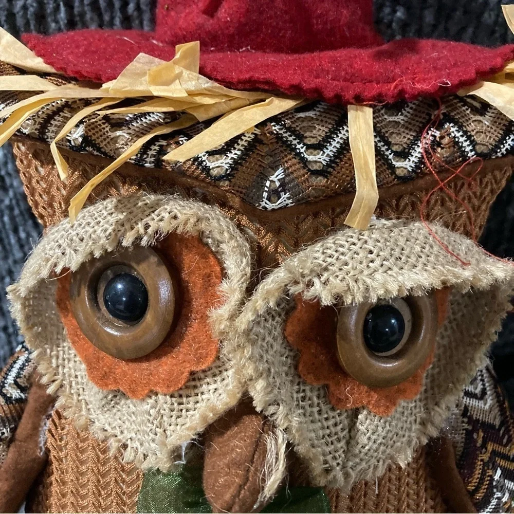 Fall Decor Scarecrow Owl Stuffed Slightly Weighted